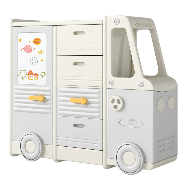 Bus Shaped 4-Drawer Toddler Playroom Storage Cabinet