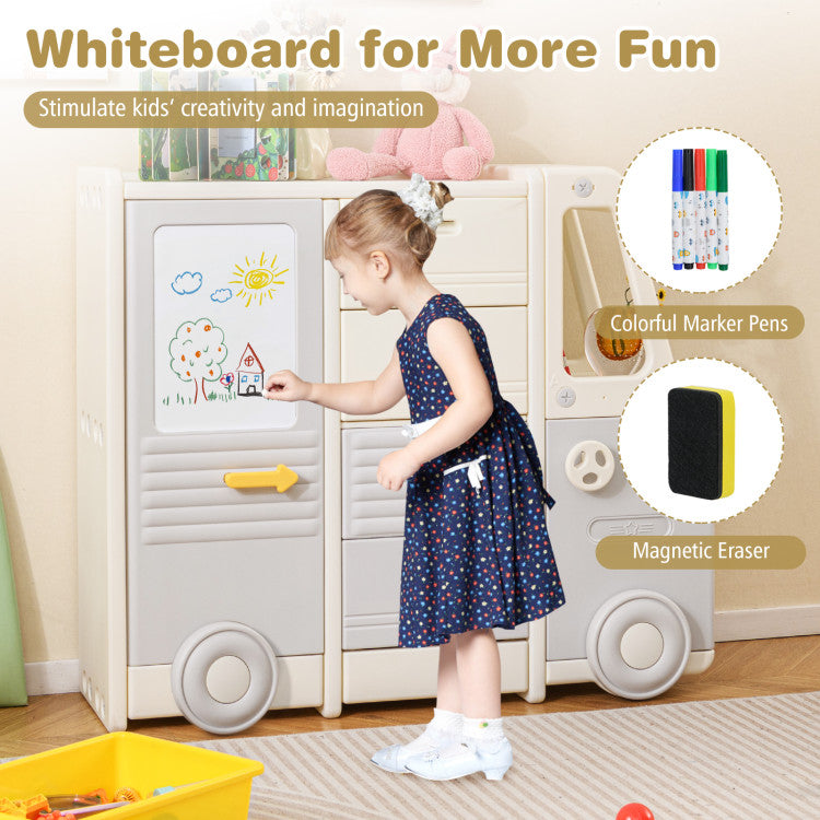 Bus Shaped 4-Drawer Toddler Playroom Storage Cabinet