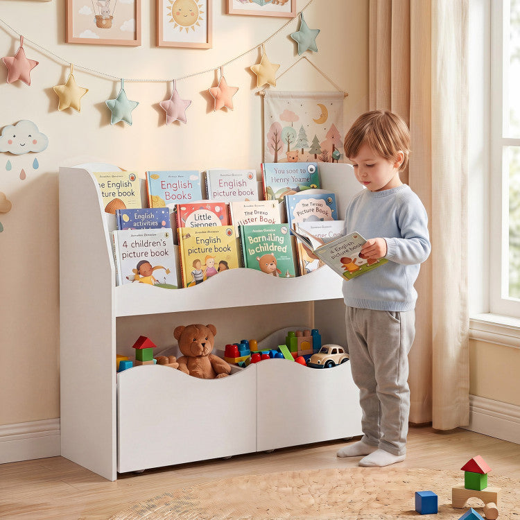 Wooden  Montessori Floor Toy Storage with Rolling Drawers