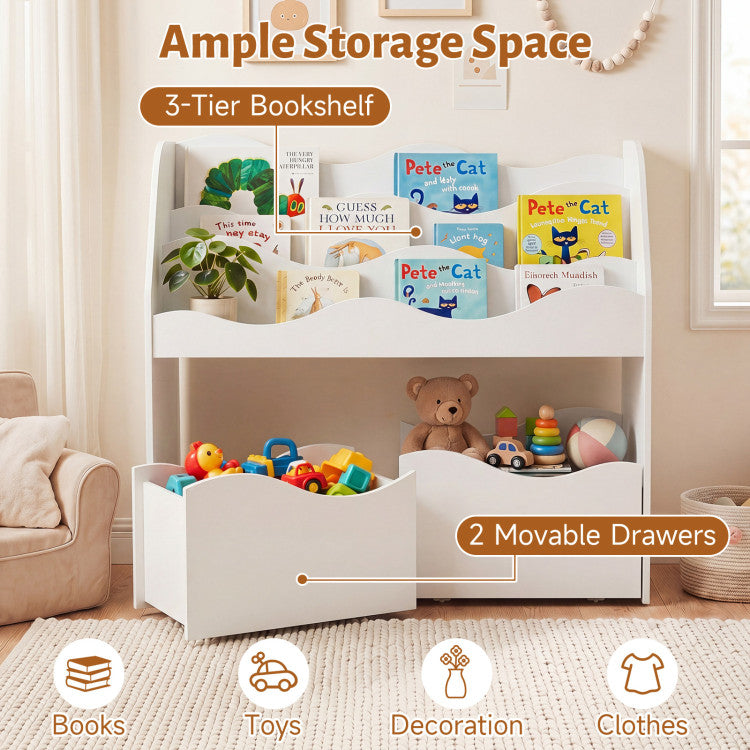 Wooden  Montessori Floor Toy Storage with Rolling Drawers