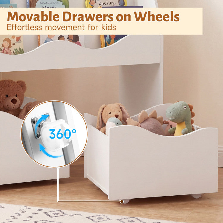 Wooden  Montessori Floor Toy Storage with Rolling Drawers