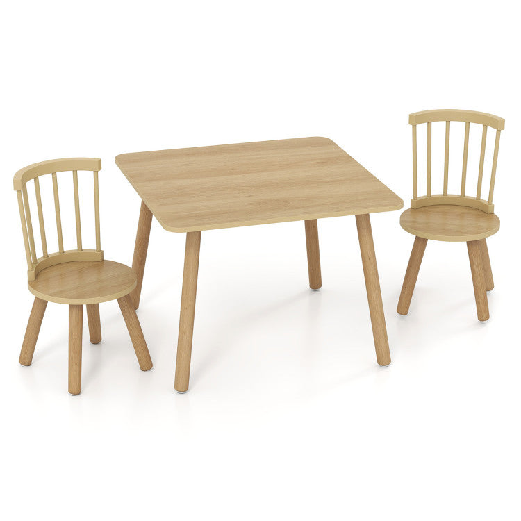 3-Piece Solid Pine Wood Kids Table and Chair Set