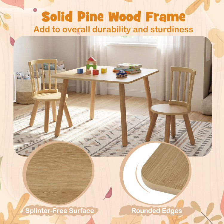 3-Piece Solid Pine Wood Kids Table and Chair Set