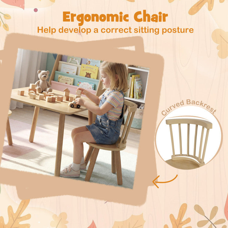 3-Piece Solid Pine Wood Kids Table and Chair Set