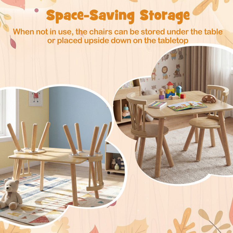 3-Piece Solid Pine Wood Kids Table and Chair Set
