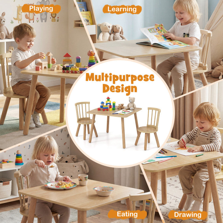 3-Piece Solid Pine Wood Kids Table and Chair Set