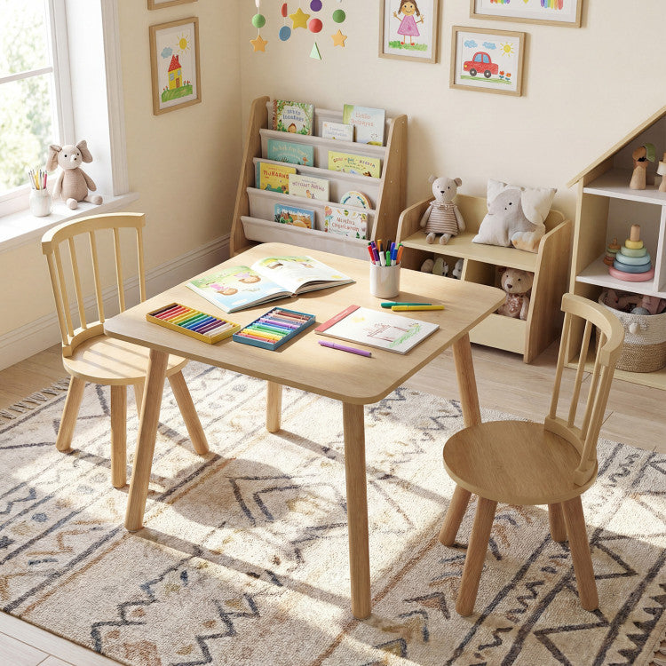 3-Piece Solid Pine Wood Kids Table and Chair Set