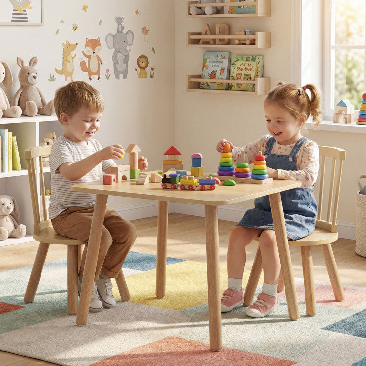 3-Piece Solid Pine Wood Kids Table and Chair Set