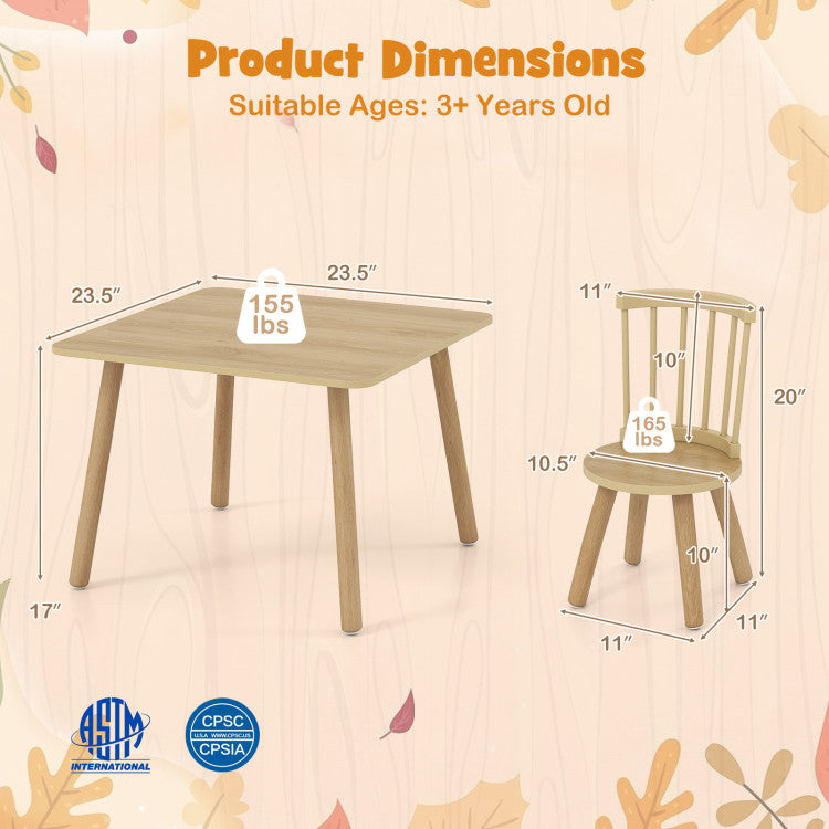 3-Piece Solid Pine Wood Kids Table and Chair Set