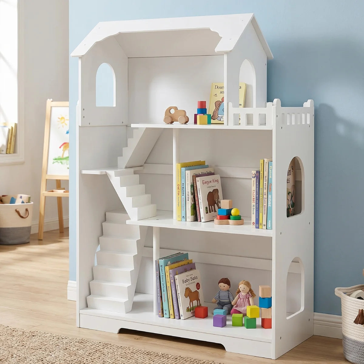 Open-Concept Modern 3-Tier Wooden Dollhouse