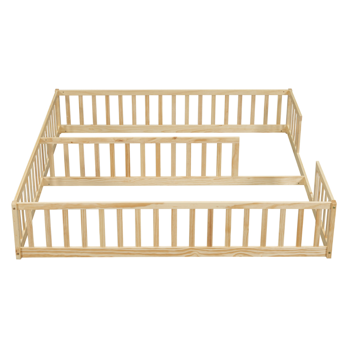 Wooden crib with slatted design on a white background