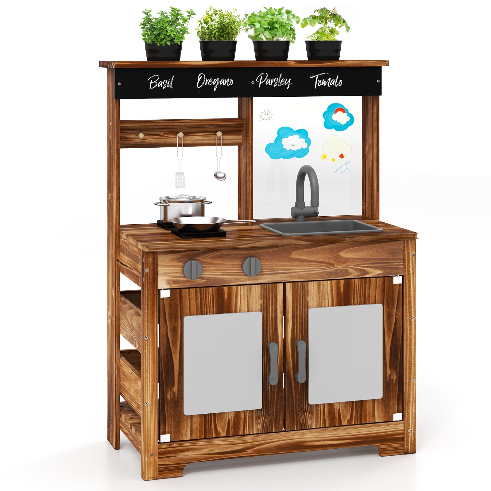 Kids Wooden Mud Kitchen with Planting Pots