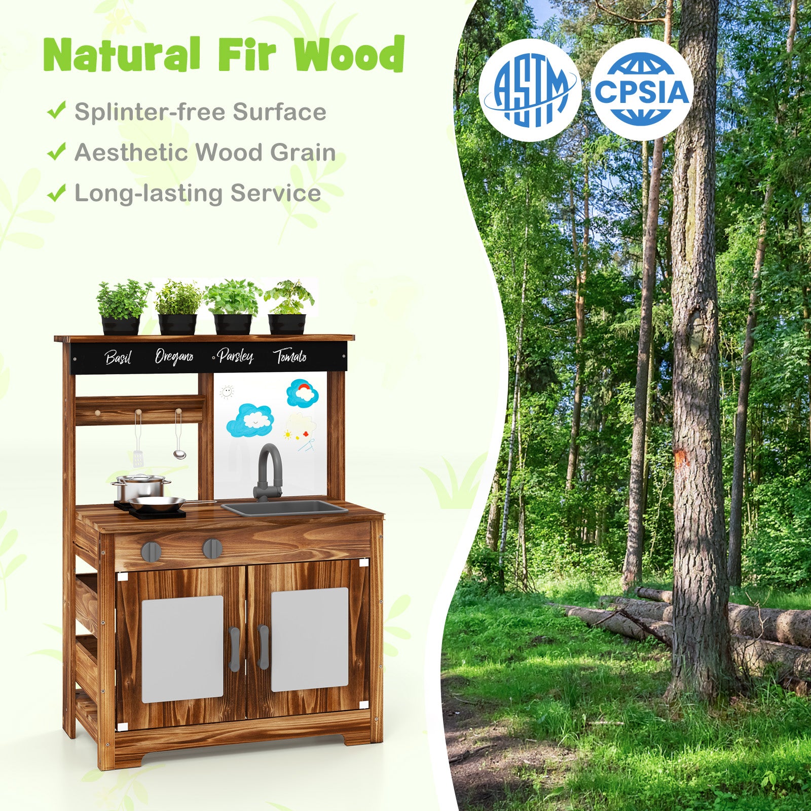 Kids Wooden Mud Kitchen with Planting Pots