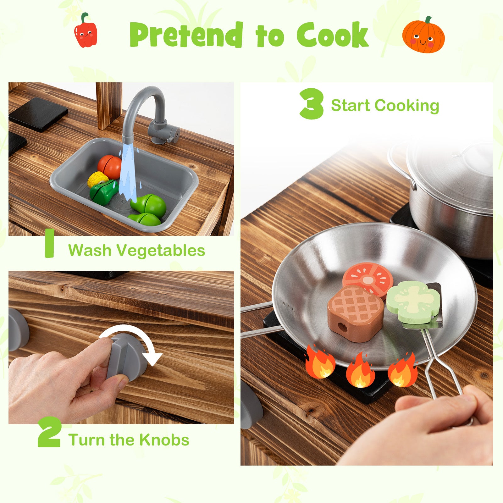Kids Wooden Mud Kitchen with Planting Pots