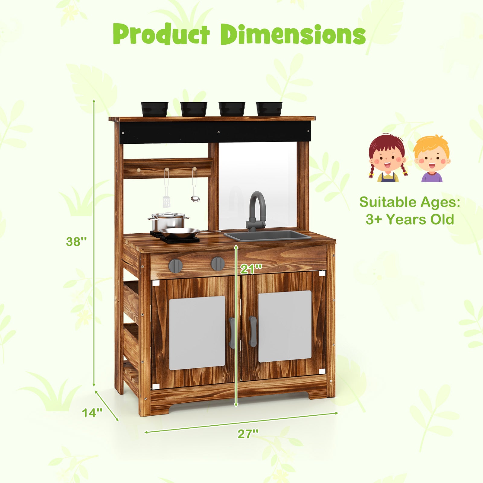 Kids Wooden Mud Kitchen with Planting Pots