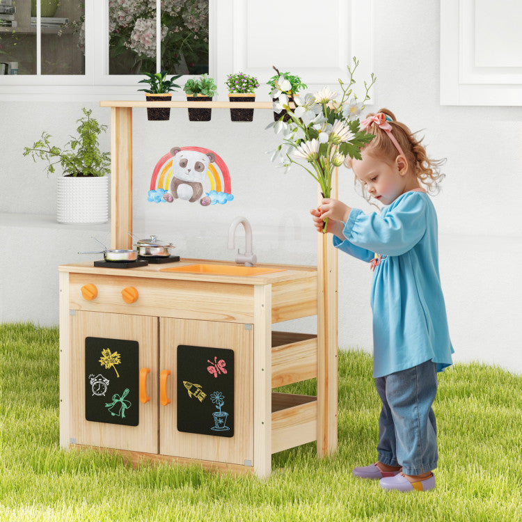 Fir Wood Sensory Mud Kitchen with Chalkboards & Planting Pots