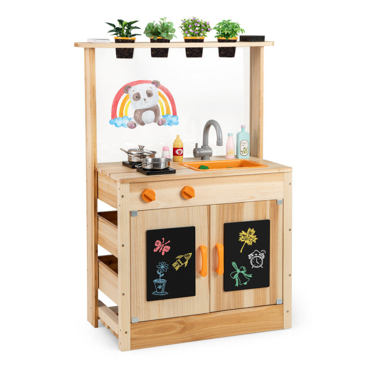 Fir Wood Sensory Mud Kitchen with Chalkboards & Planting Pots