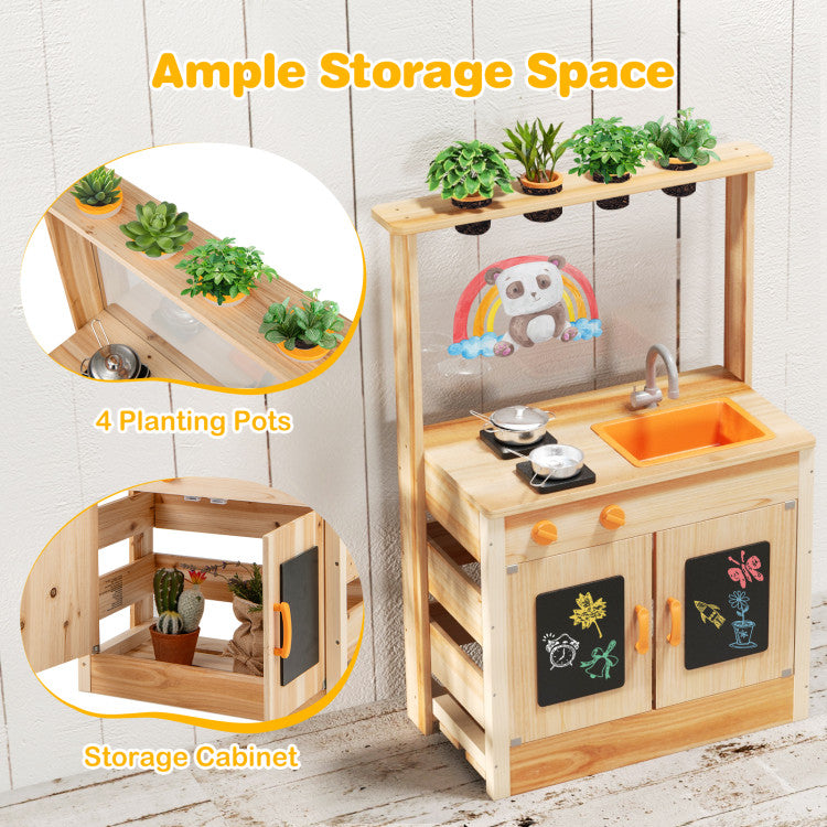 Fir Wood Sensory Mud Kitchen with Chalkboards & Planting Pots