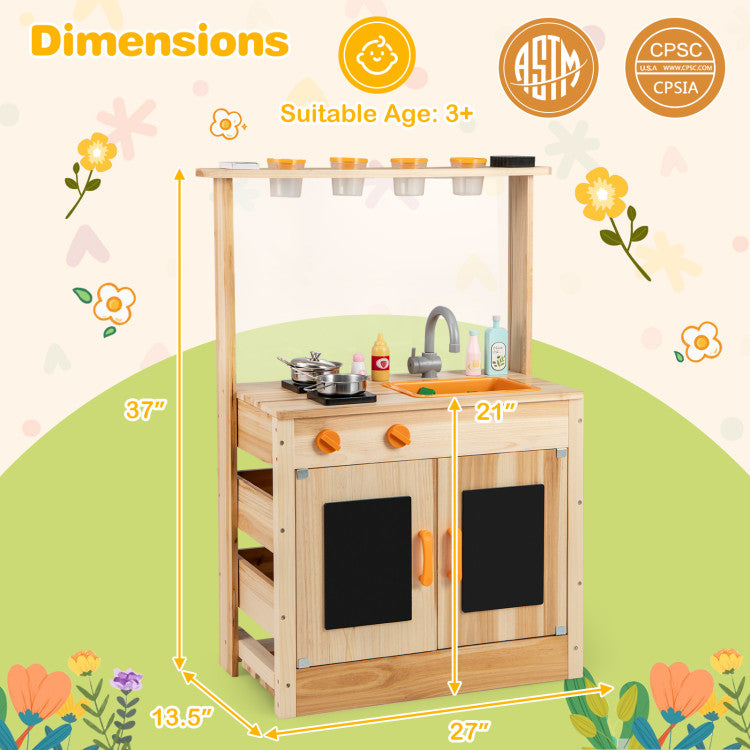 Fir Wood Sensory Mud Kitchen with Chalkboards & Planting Pots
