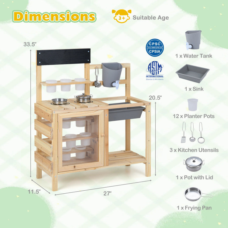 Wooden Botanical Discovery Mud Kitchen with Plant Observation Room