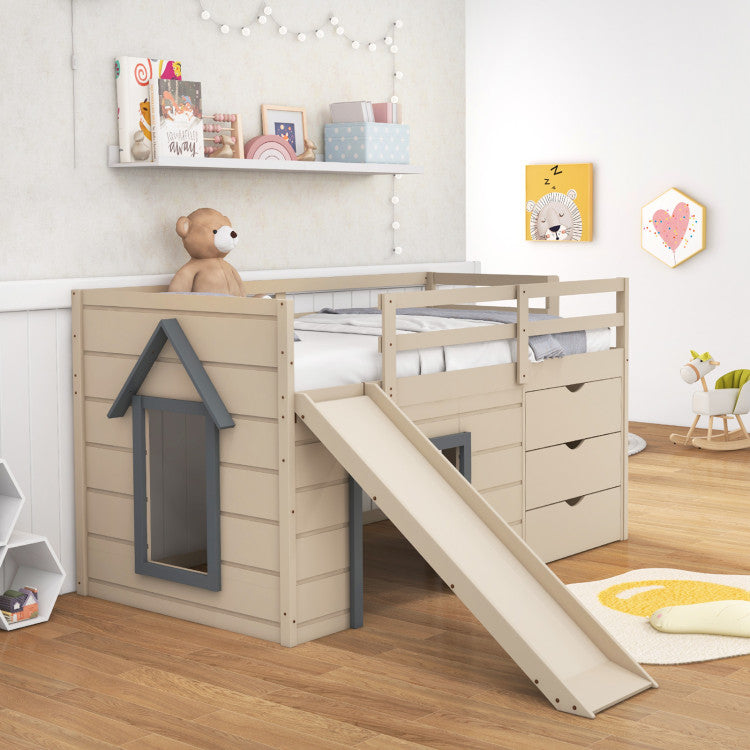 Twin Loft Bed with Slide & Storage Drawers