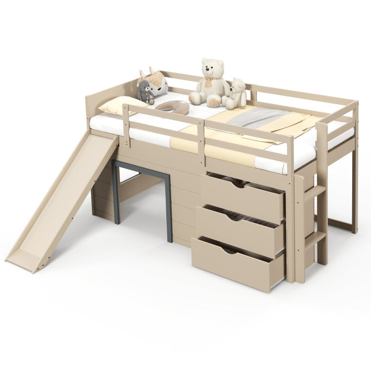 Twin Loft Bed with Slide & Storage Drawers
