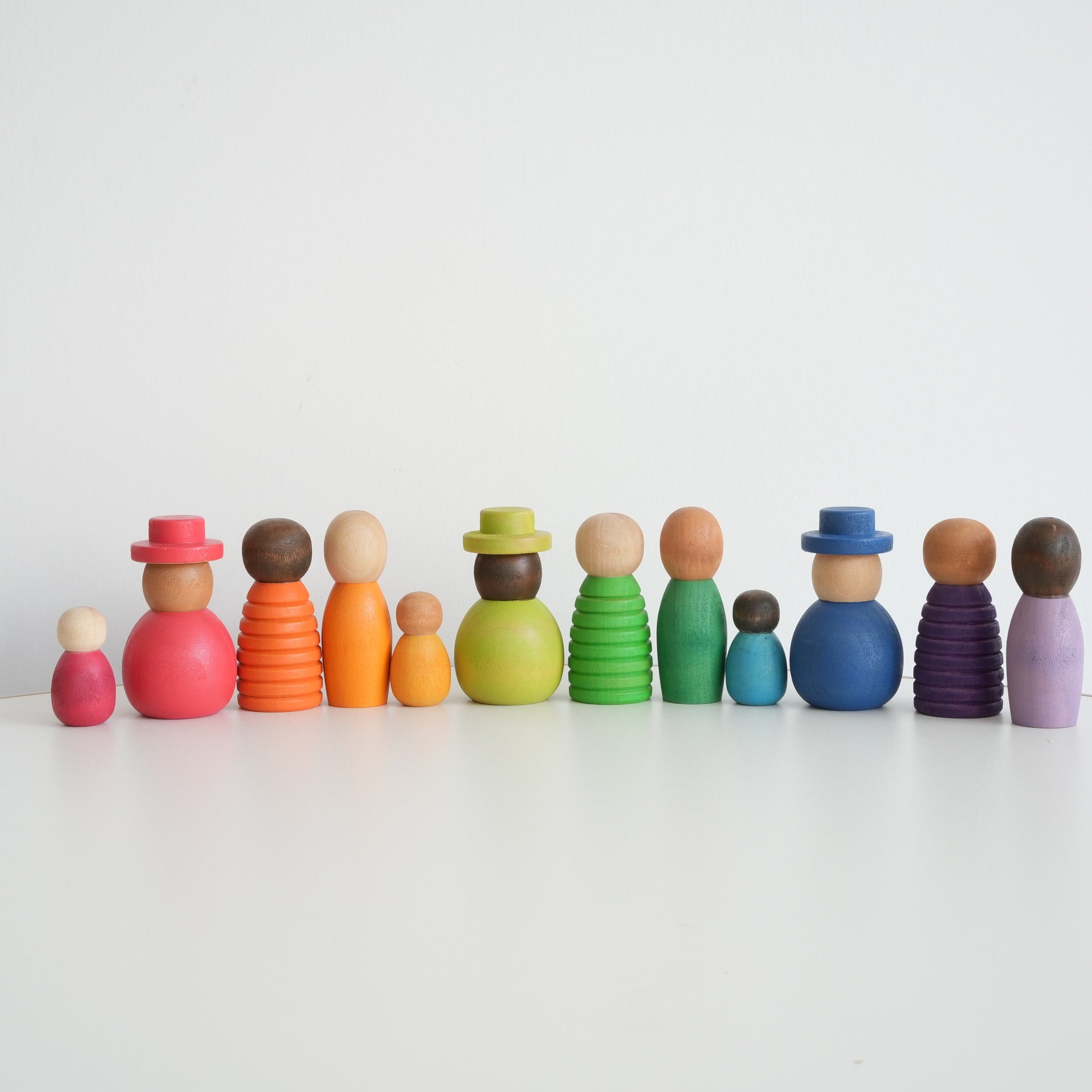 12-Piece Diverse Wooden Peg Dolls Set