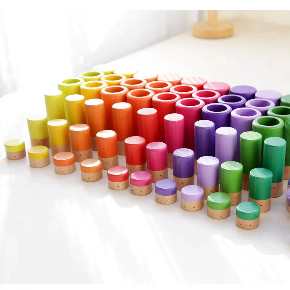 72-Piece Wooden Sorting Open-Ended Waldorf Nesting & Stacking Toy