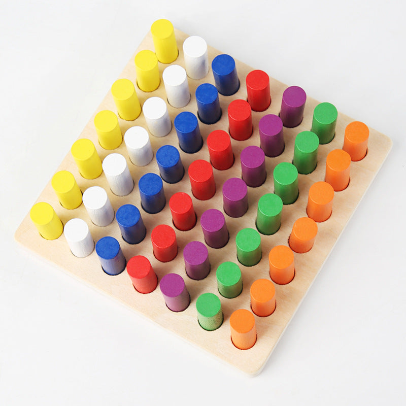 Rainbow Wooden Montessori Color Sorting Toy with Pegs