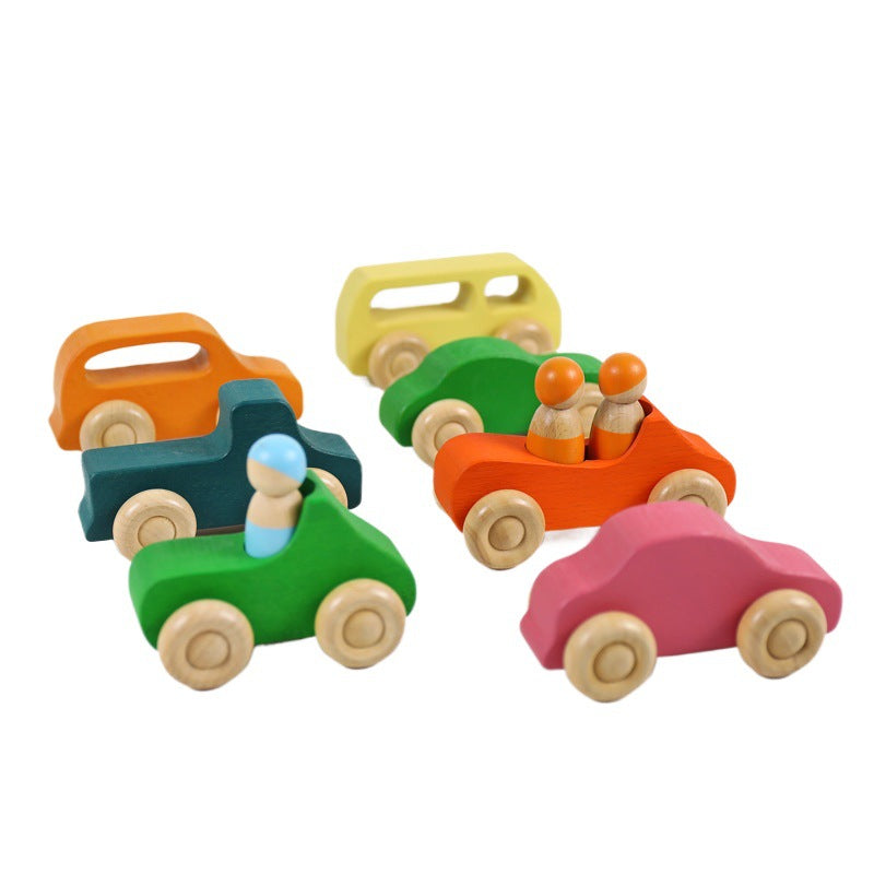 Wooden Rainbow Vehicles & Peg Dolls Set