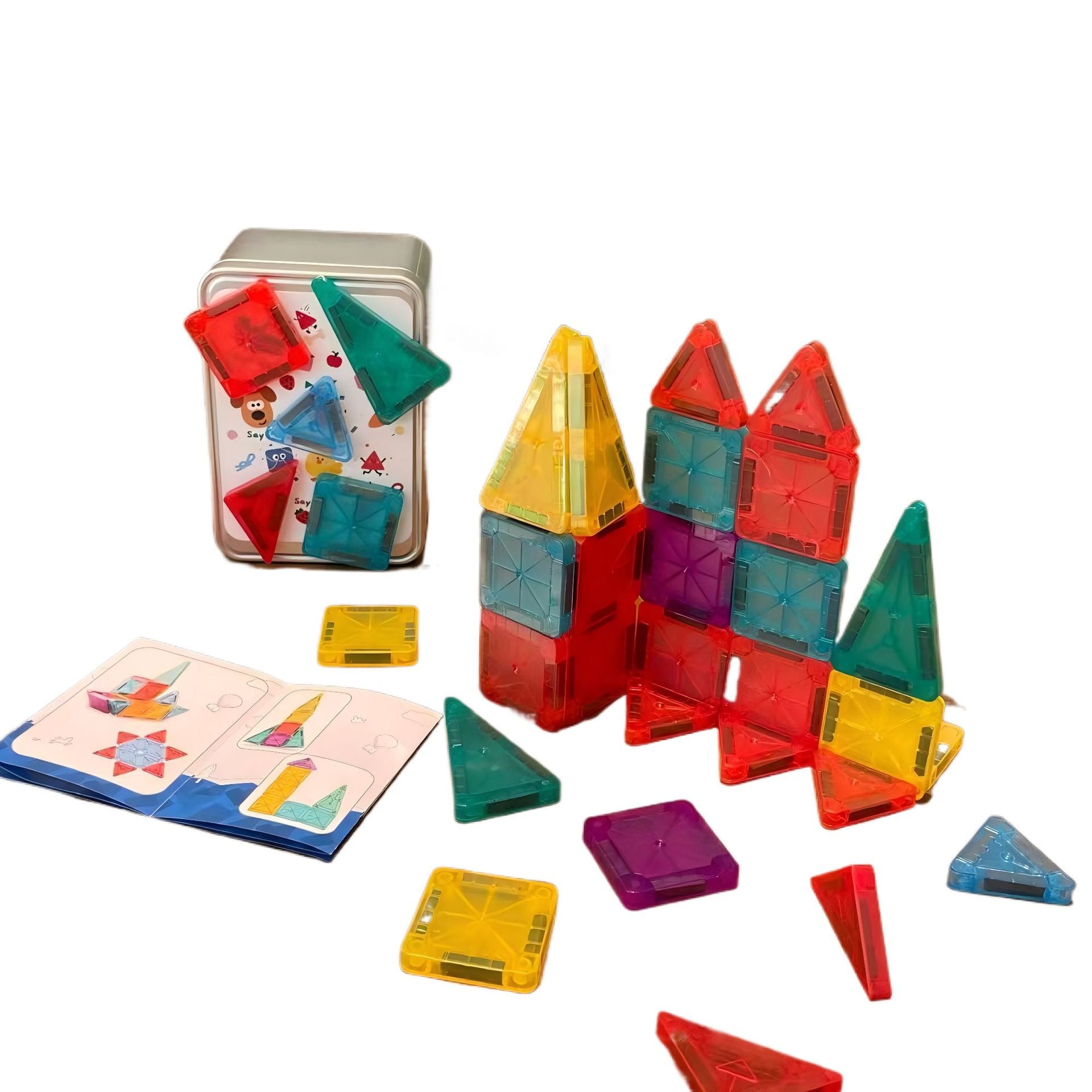 56-Piece Mini Magnetic Building Tiles Travel Set with Tin Box