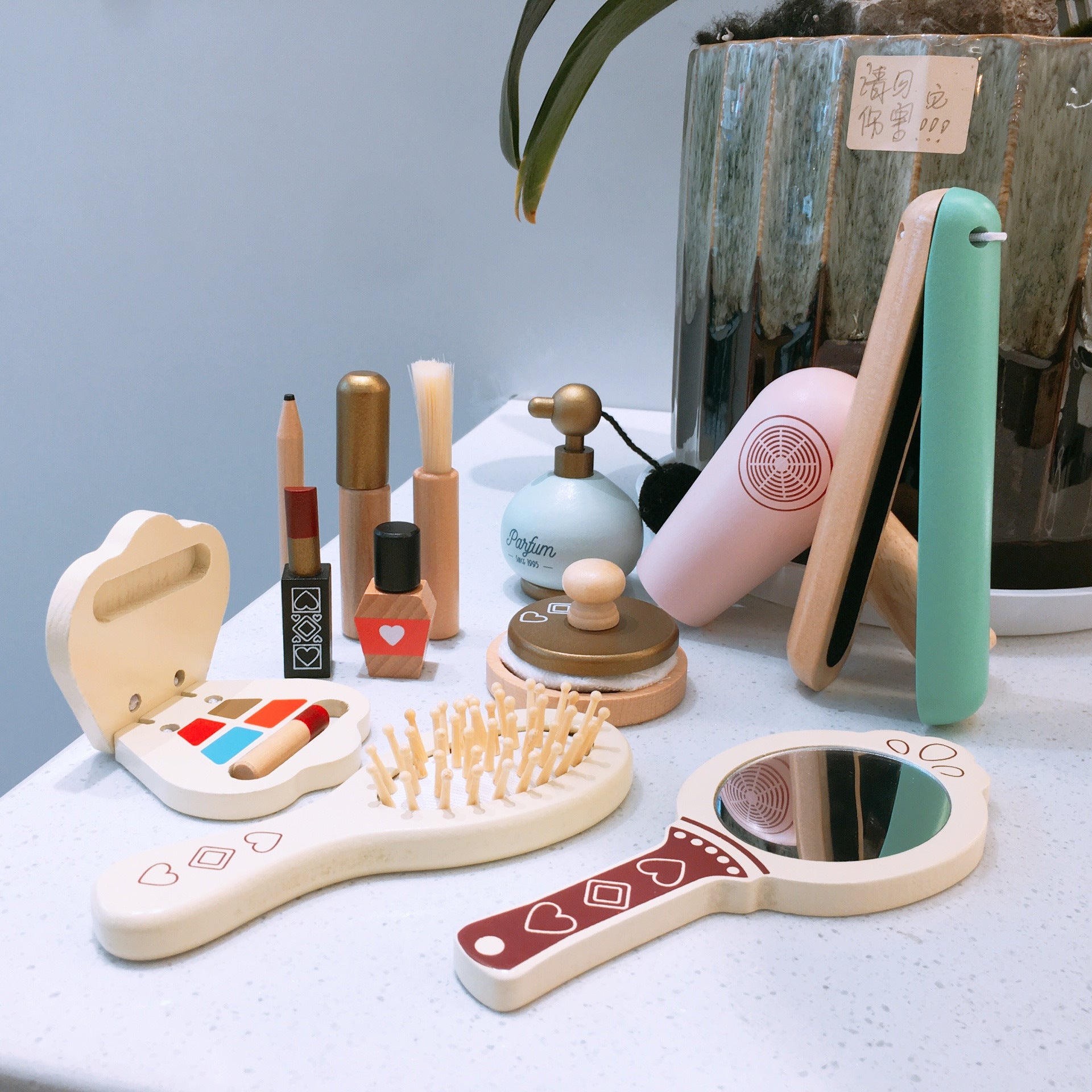 Wooden Pretend Makeup Set with Lipstick & Perfume