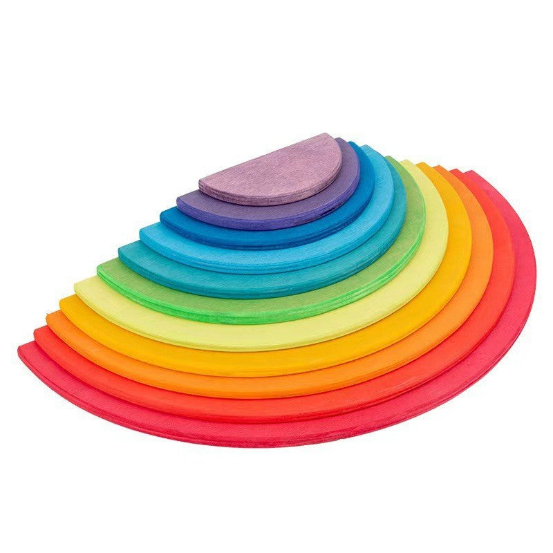 11-Piece Wooden Rainbow Semi Circles for Open-Ended Waldorf Stacking