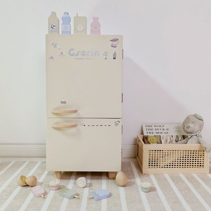 Wooden Mini Fridge Pretend Play Set with 12 Accessories