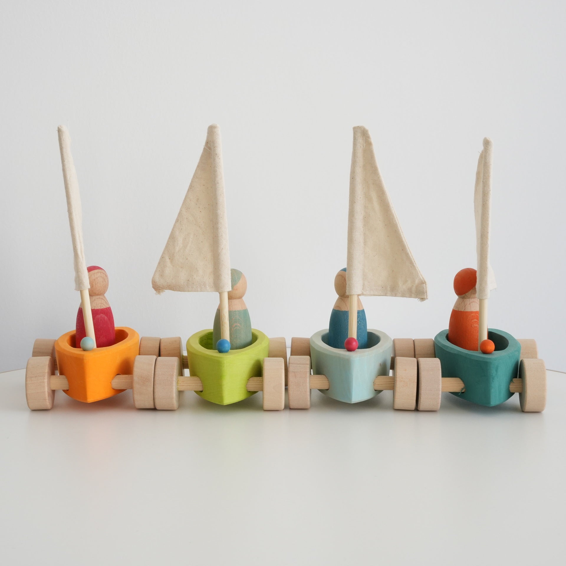 4-Piece Wooden Land Yachts & Peg Doll Sailors Set