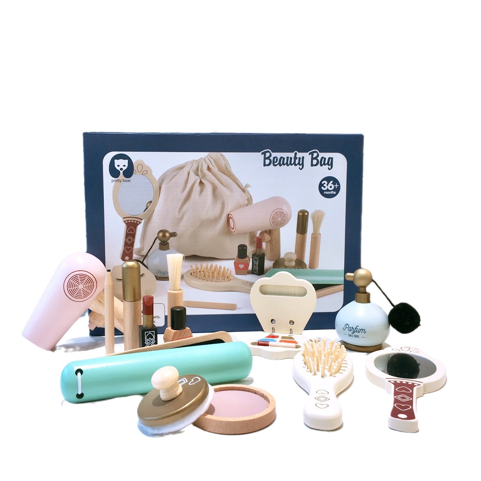 Wooden Pretend Makeup Set with Lipstick & Perfume