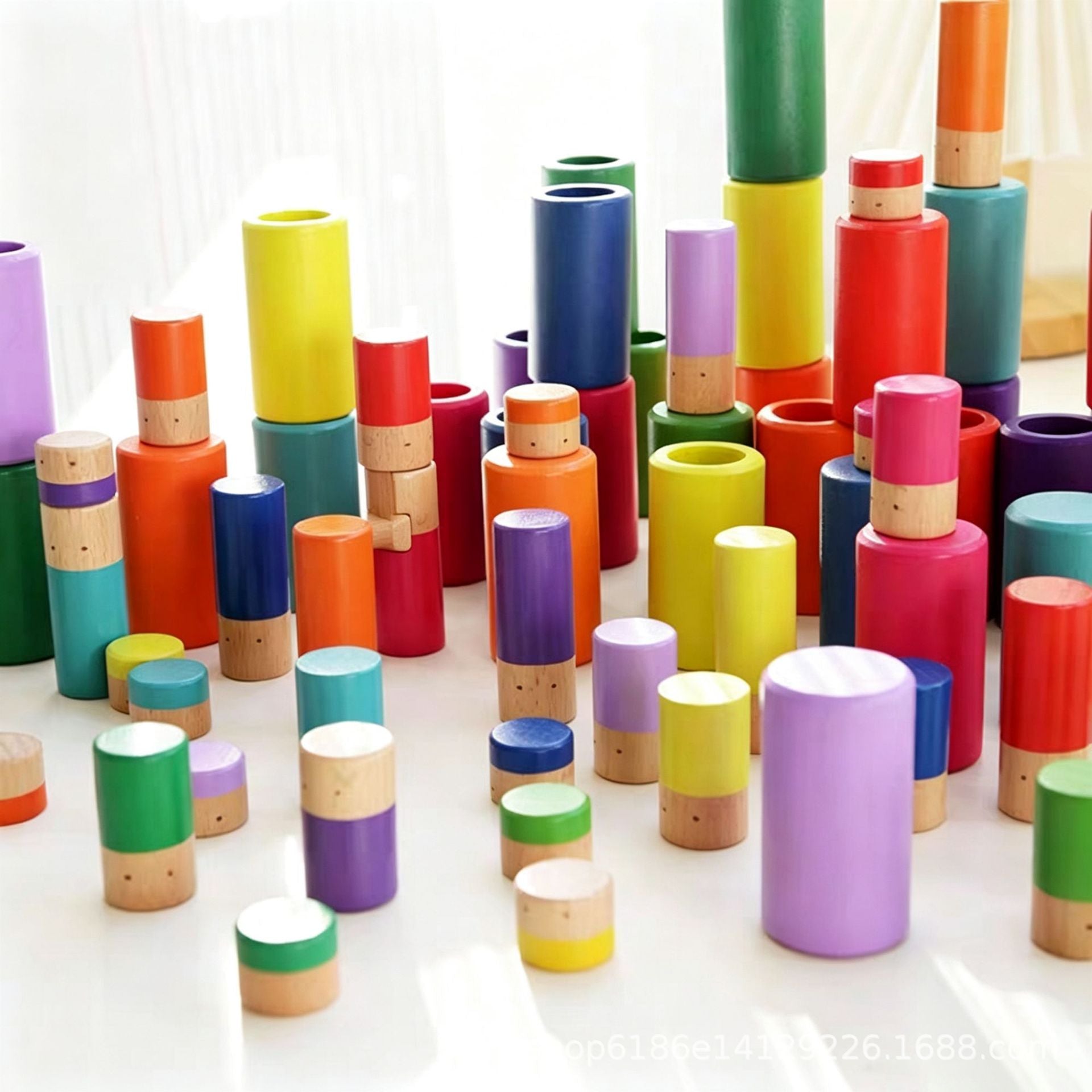 72-Piece Wooden Sorting Open-Ended Waldorf Nesting & Stacking Toy