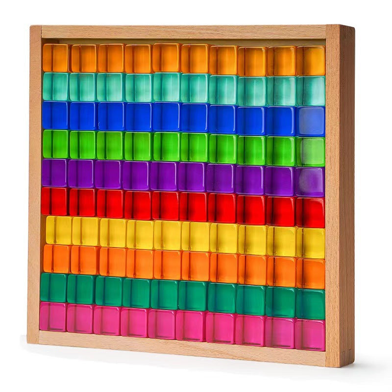 100-Piece Acrylic Rainbow Sensory Blocks with Tray
