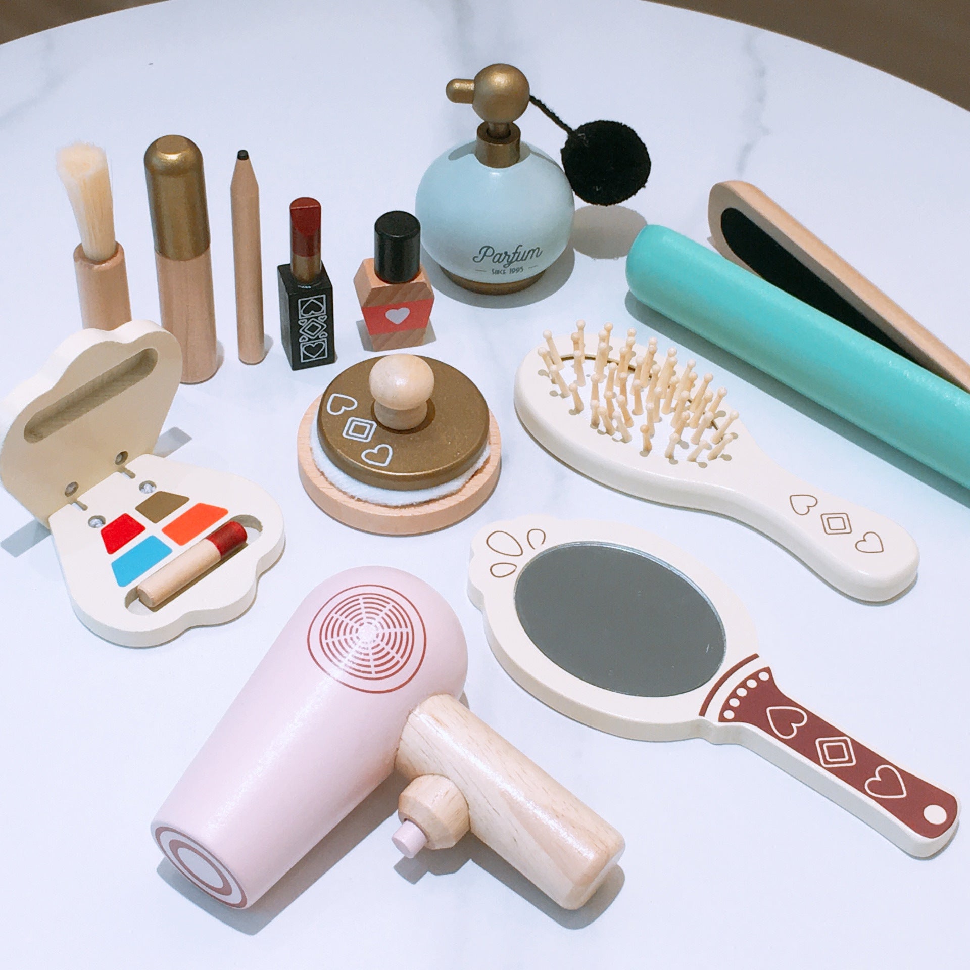 Wooden Pretend Makeup Set with Lipstick & Perfume