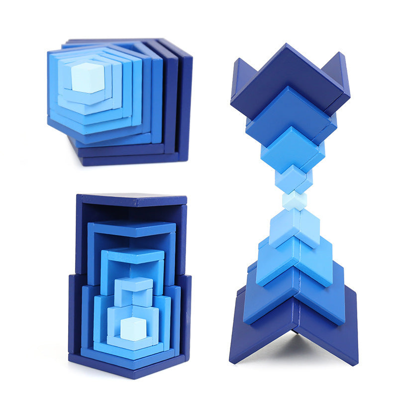 Wooden Montessori 3D Geometric Building Cube Set