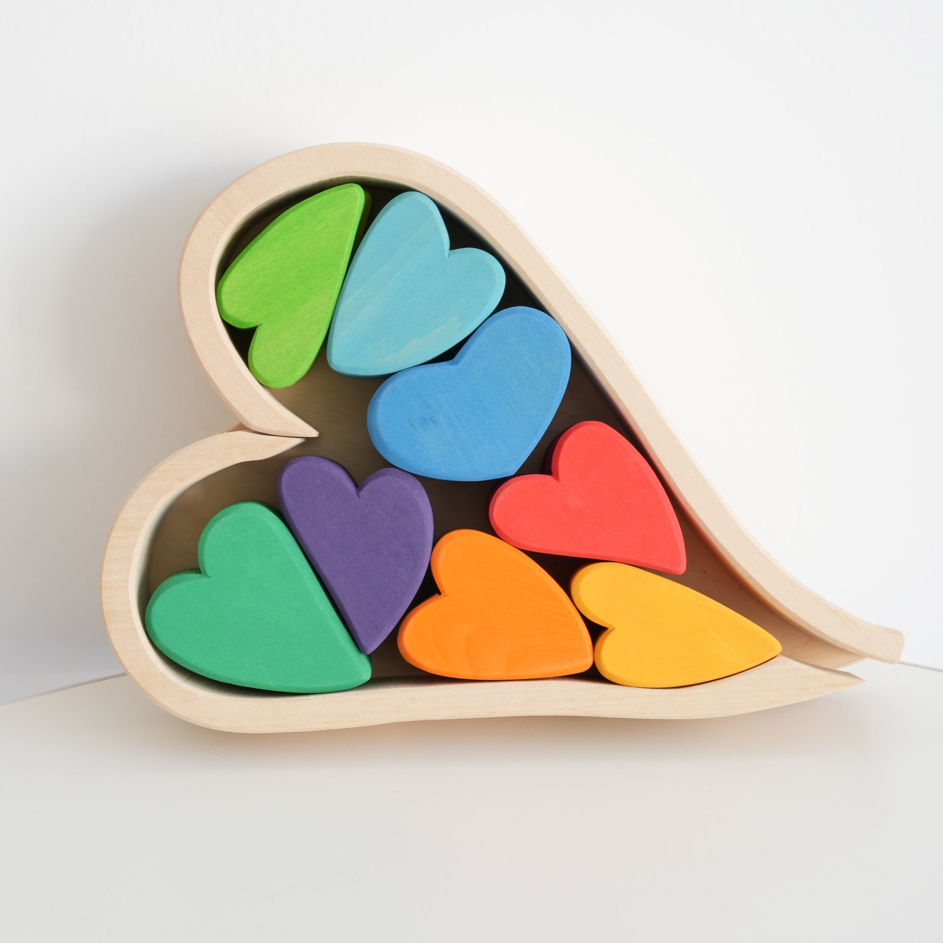 10-Piece Wooden Rainbow Heart Stacking Puzzle & Balancing Blocks