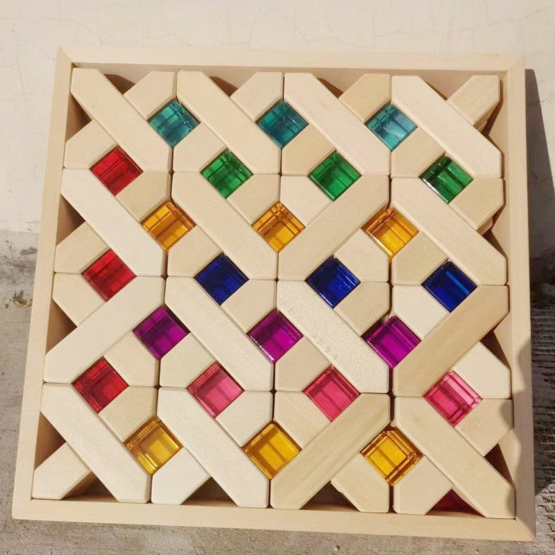 80-Piece Lucite Cubes and Wooden Stacking Blocks Set