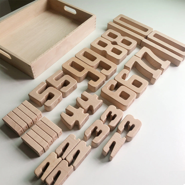 Montessori Wooden Math Blocks Screen-Free Toy for Toddlers