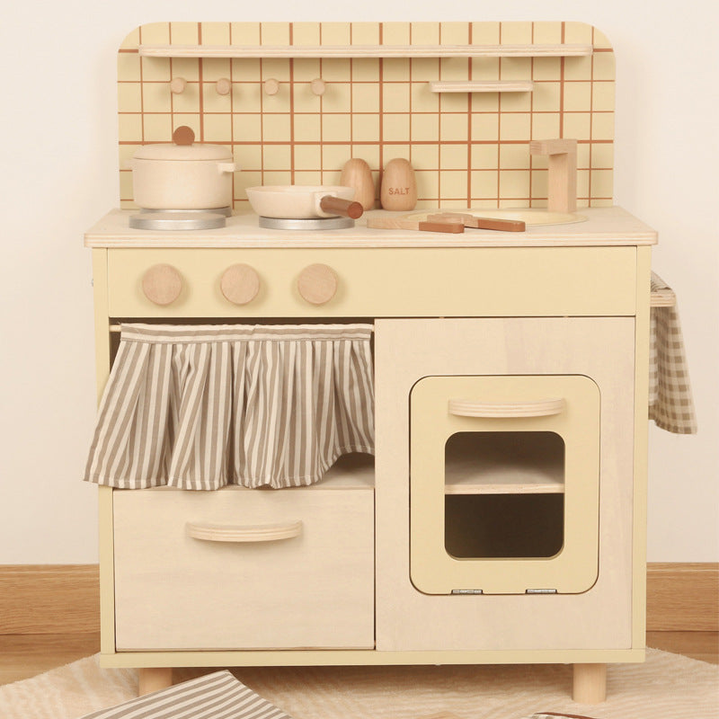 Beige Rustic Wooden Kids Kitchen Playset with Oven & Sink