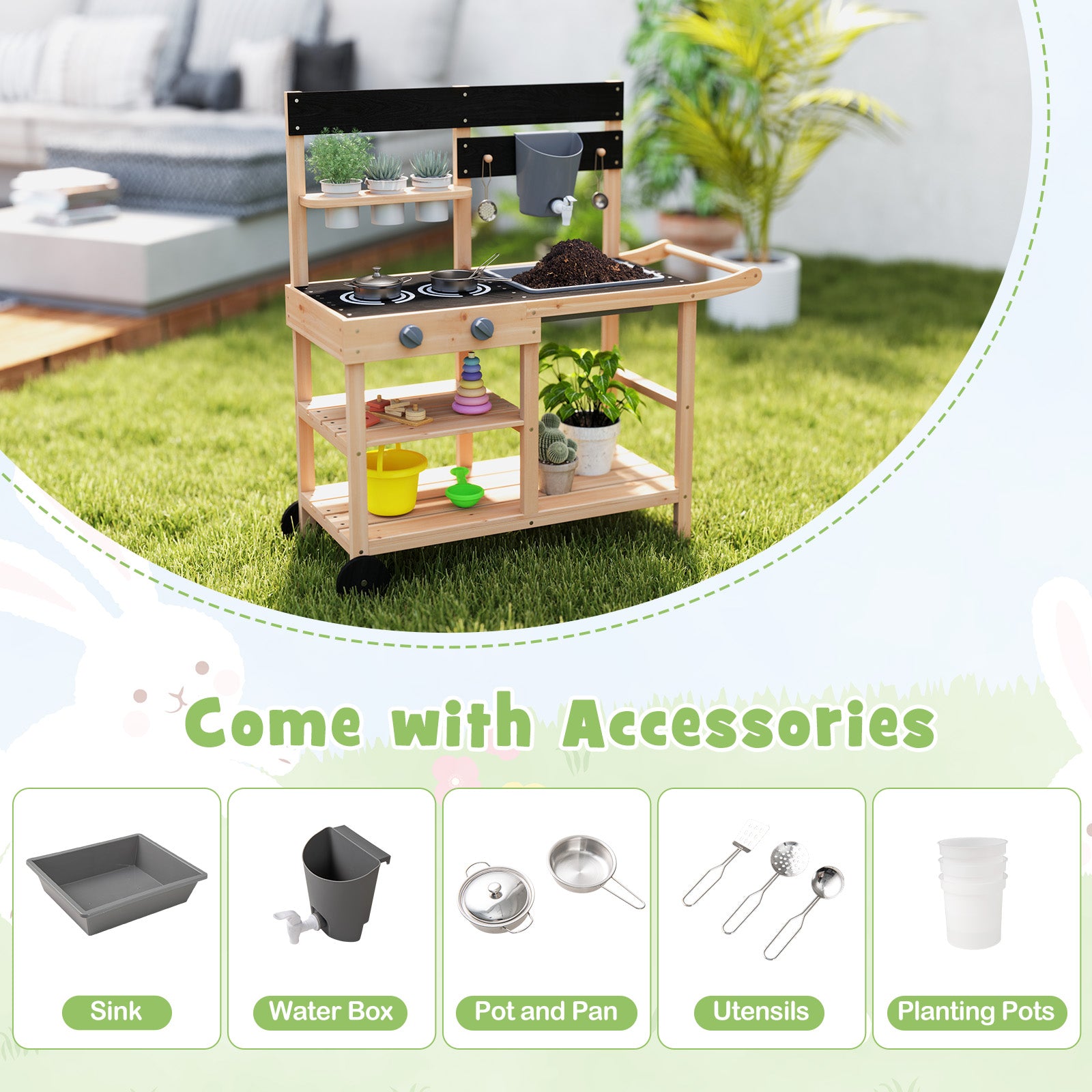 Educational Outdoor Cook Station with Blackboard & Planting Pots