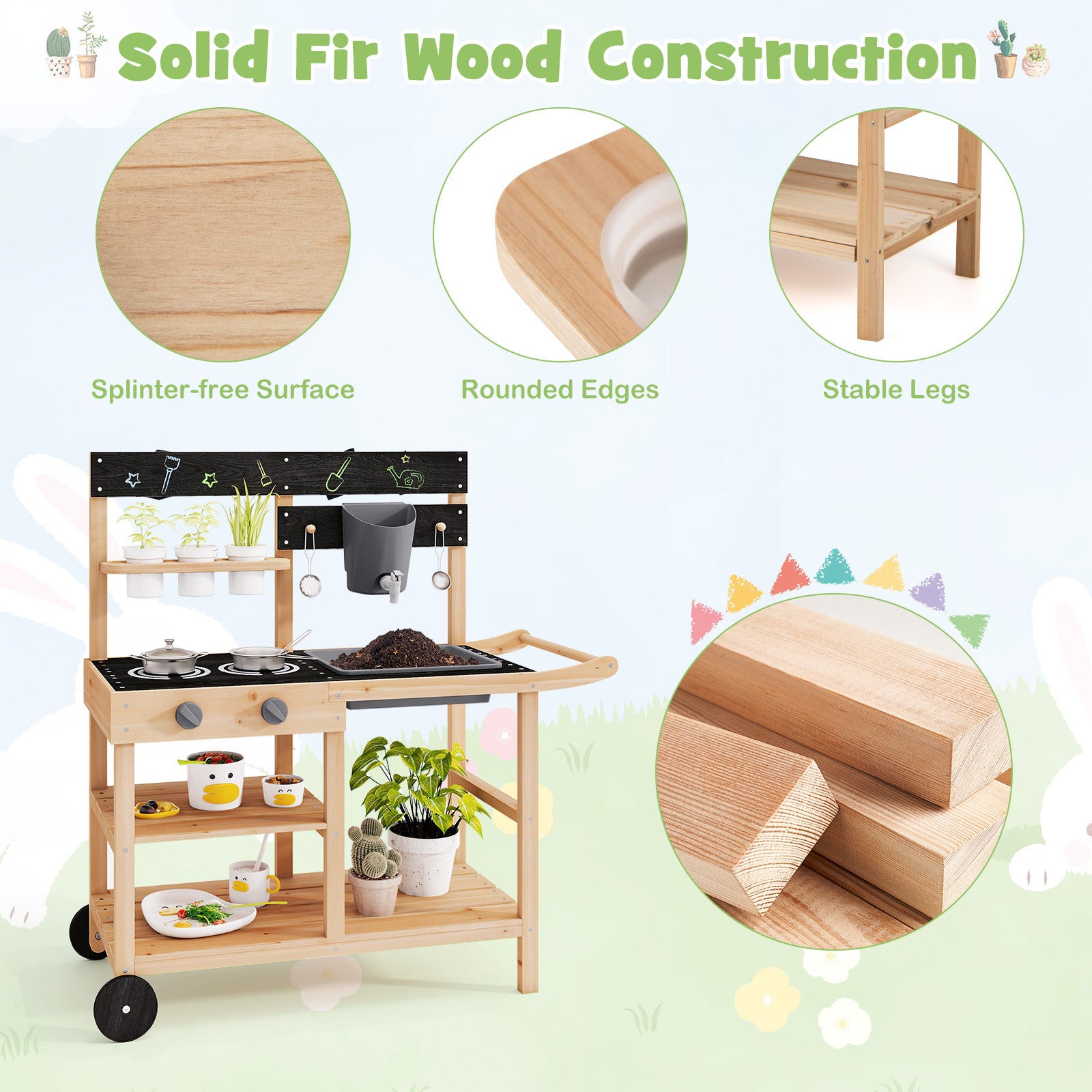 Educational Outdoor Cook Station with Blackboard & Planting Pots