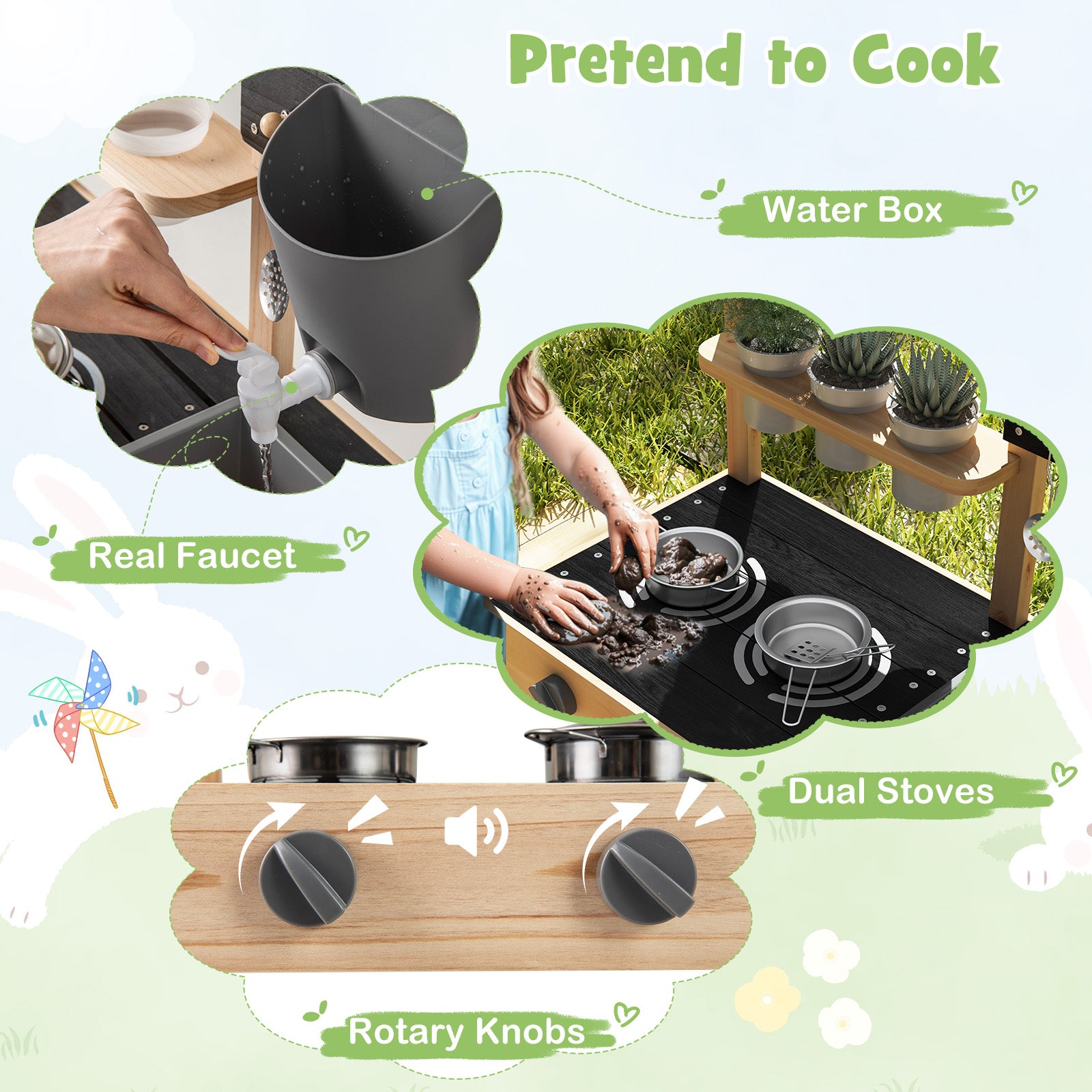 Educational Outdoor Cook Station with Blackboard & Planting Pots