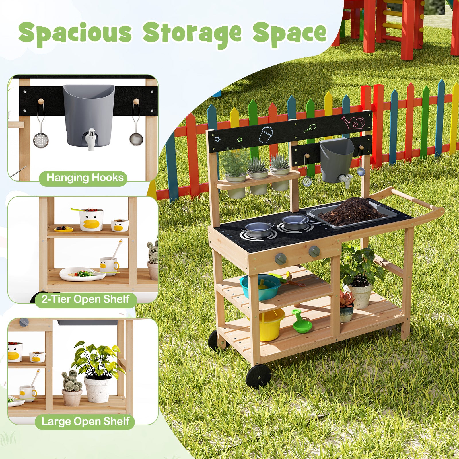 Educational Outdoor Cook Station with Blackboard & Planting Pots