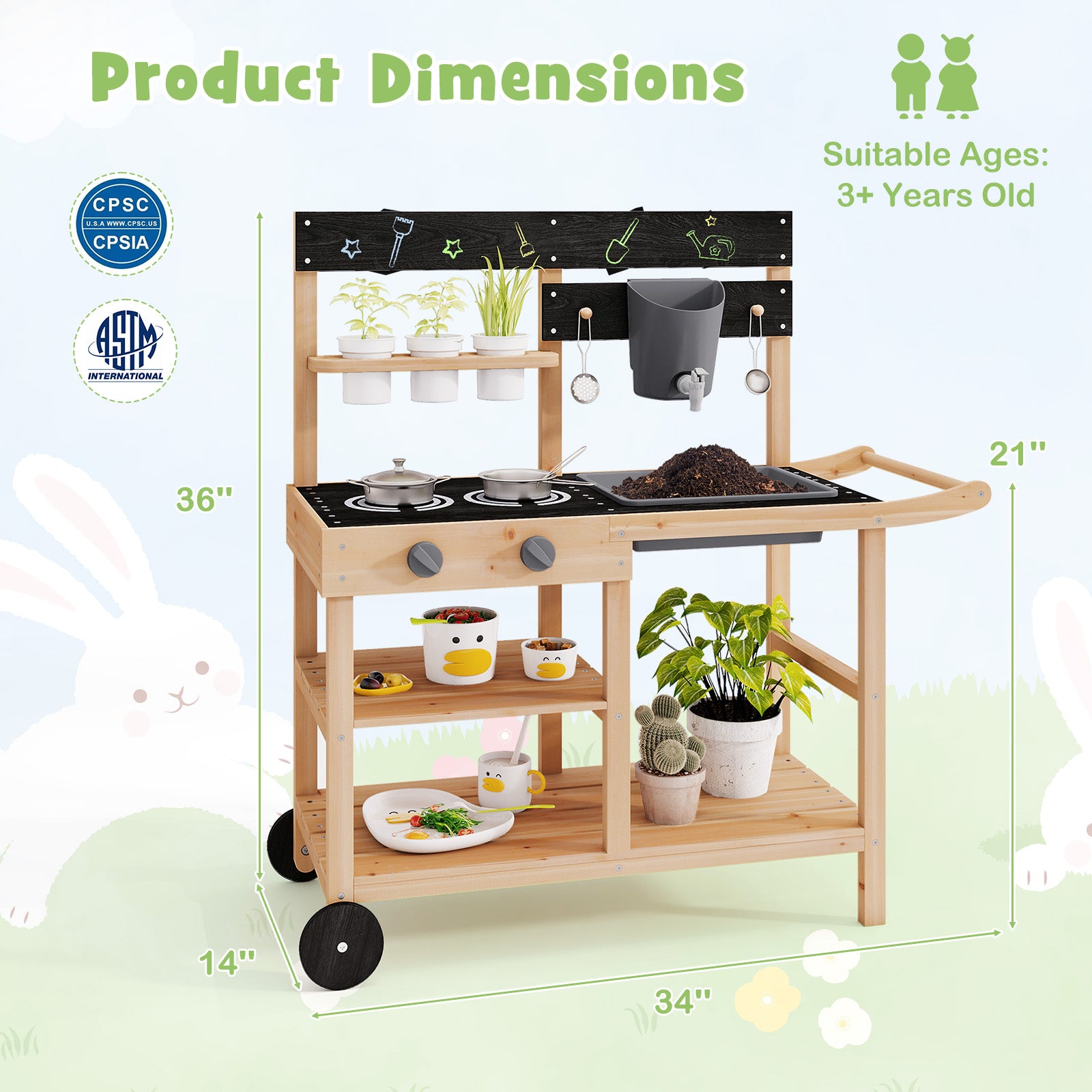 Educational Outdoor Cook Station with Blackboard & Planting Pots