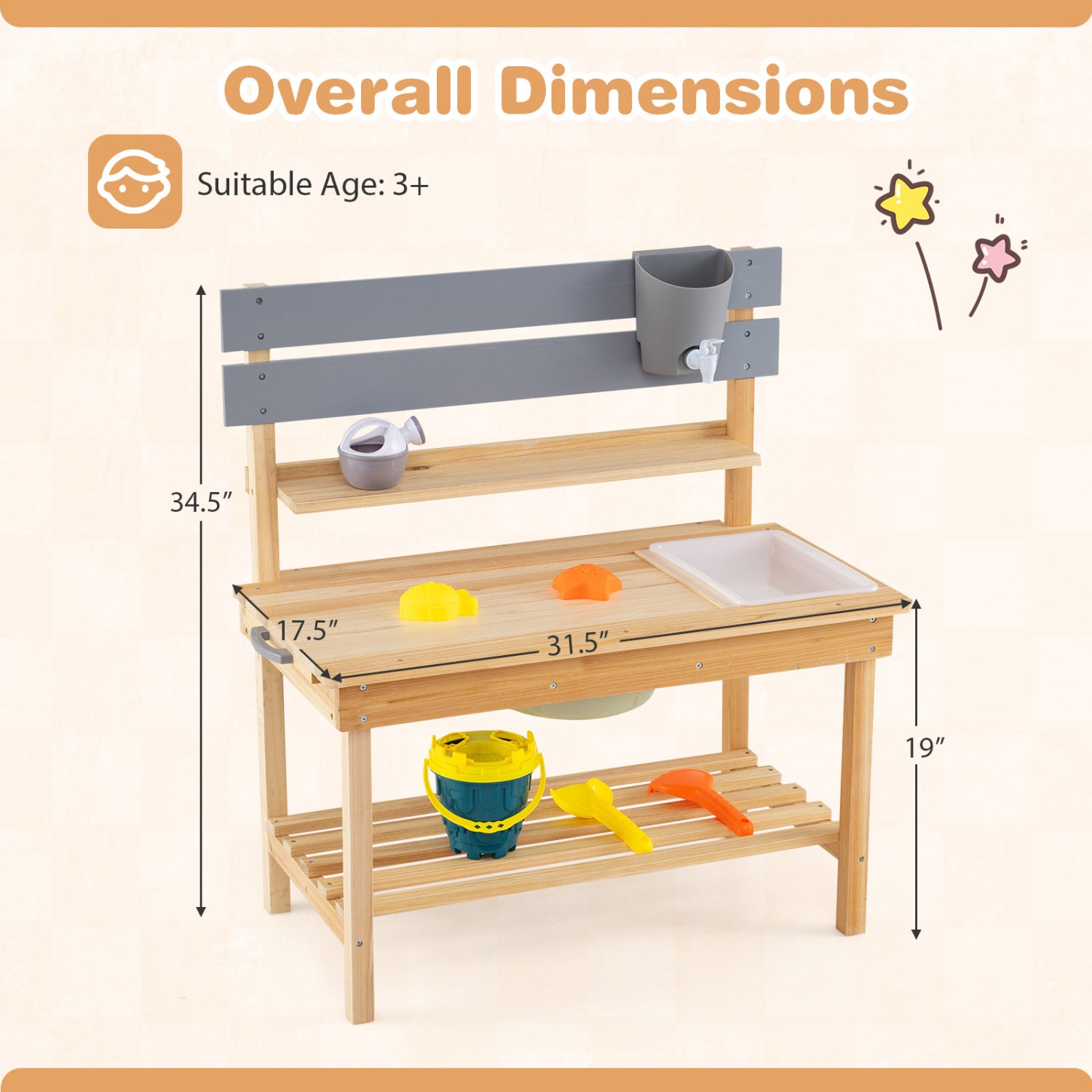 Spacious Outdoor Mud Kitchen with Water Tank & Extended Prep Table